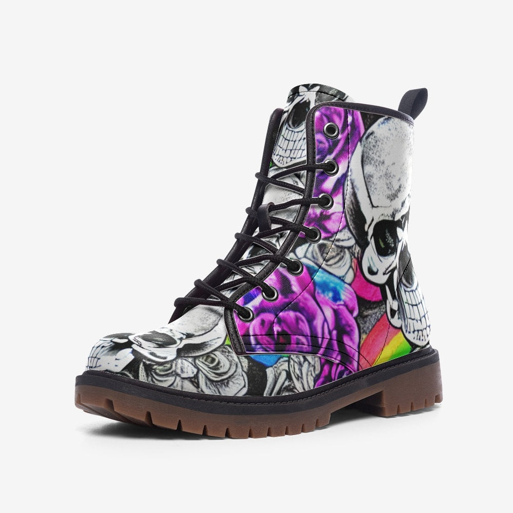 Skulls Rainbows Flowers Gothic Casual Leather Lightweight Boots