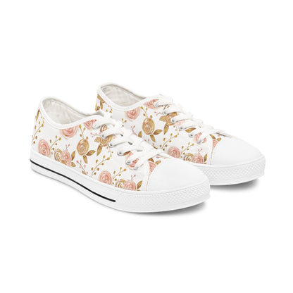 White Gold Rose Floral Low Top Sneakers