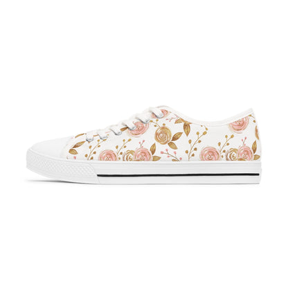 White Gold Rose Floral Low Top Sneakers