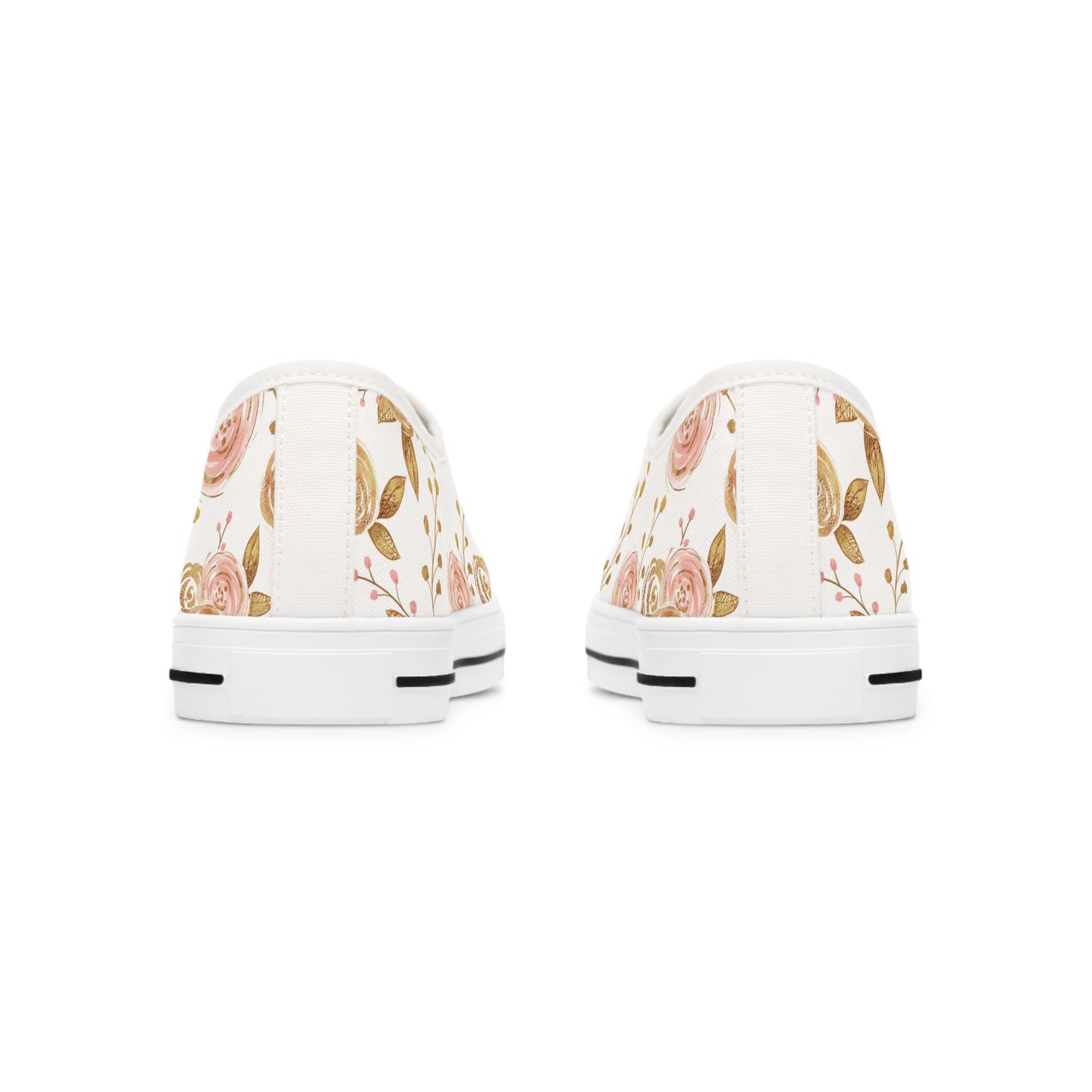 White Gold Rose Floral Low Top Sneakers