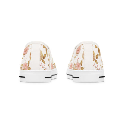 White Gold Rose Floral Low Top Sneakers