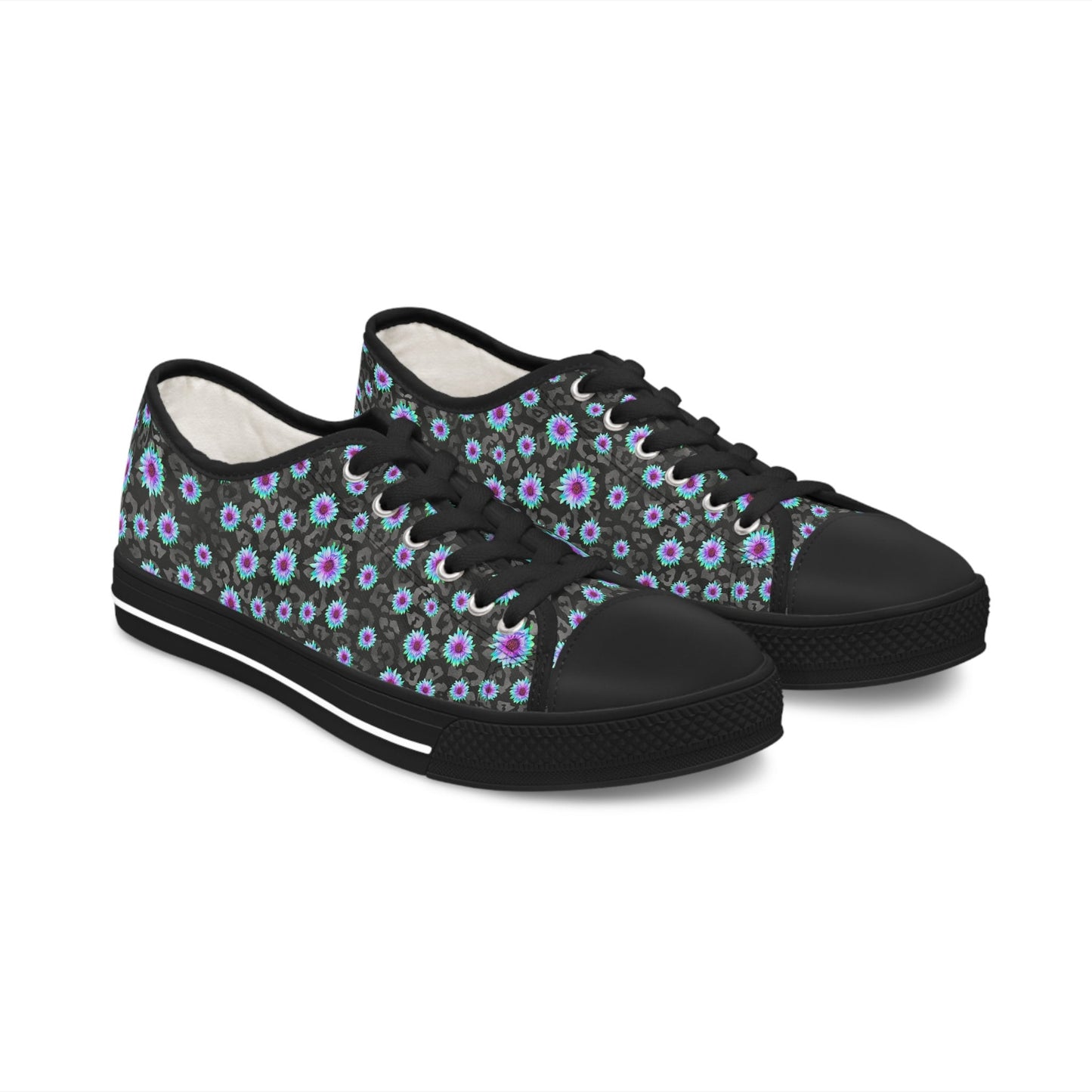 Blue Flower Leopard Cheetah Low Top Sneakers