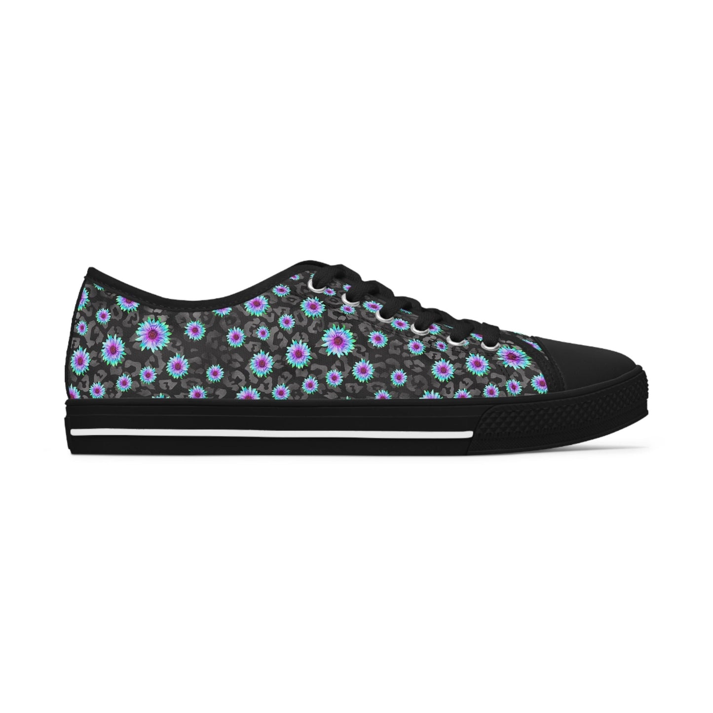 Blue Flower Leopard Cheetah Low Top Sneakers