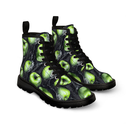 Green Apple Splash Black Canvas Boots