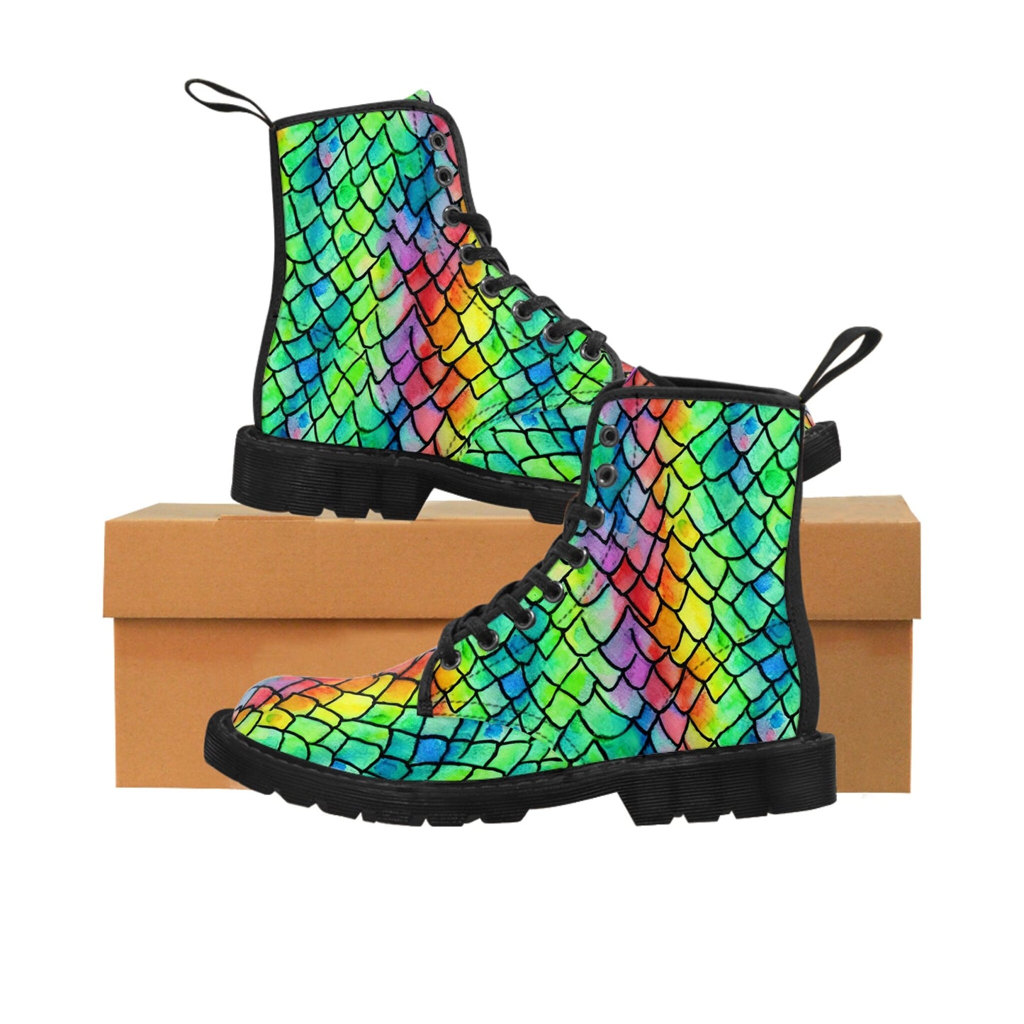 Rainbow Scales Mermaid Dragon Whimsical Canvas Boots