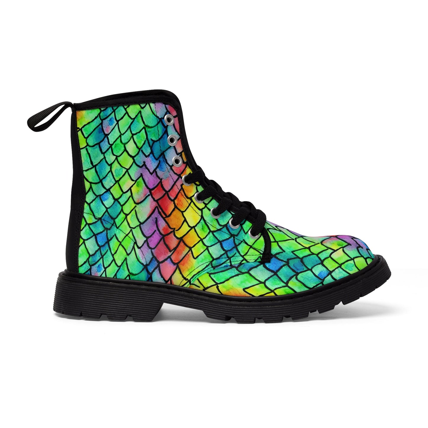 Rainbow Scales Mermaid Dragon Whimsical Canvas Boots