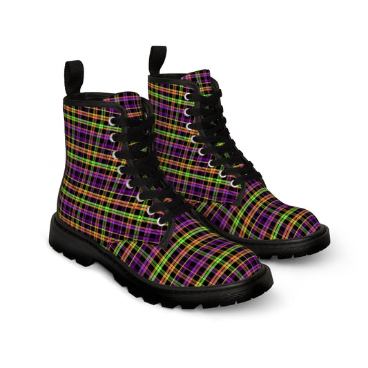 Purple Orange Green Plaid Canvas Boots