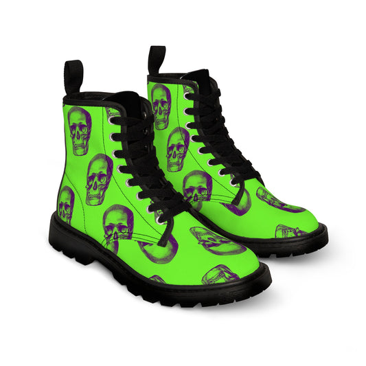 Lime Green Skull Gothic Punk Canvas Boots