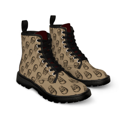 Tan Gothic Punk Skulls Canvas Boots