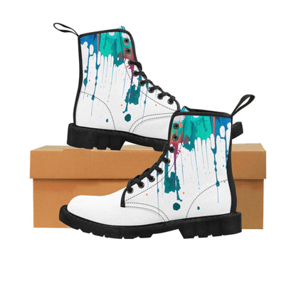 Paint Drip White Rainbow Canvas Boots