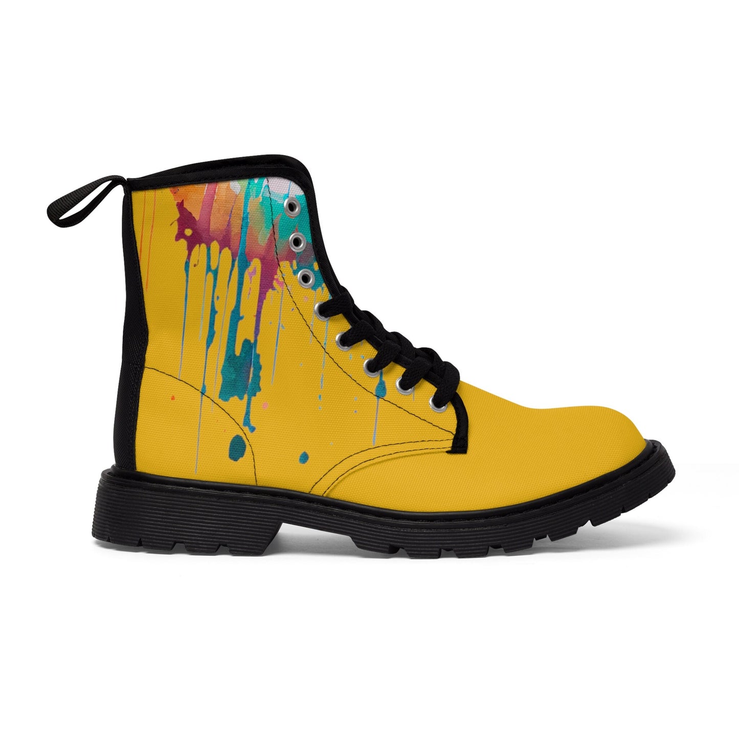 Paint Drip Yellow Canvas Boots