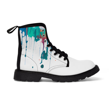 Paint Drip White Rainbow Canvas Boots