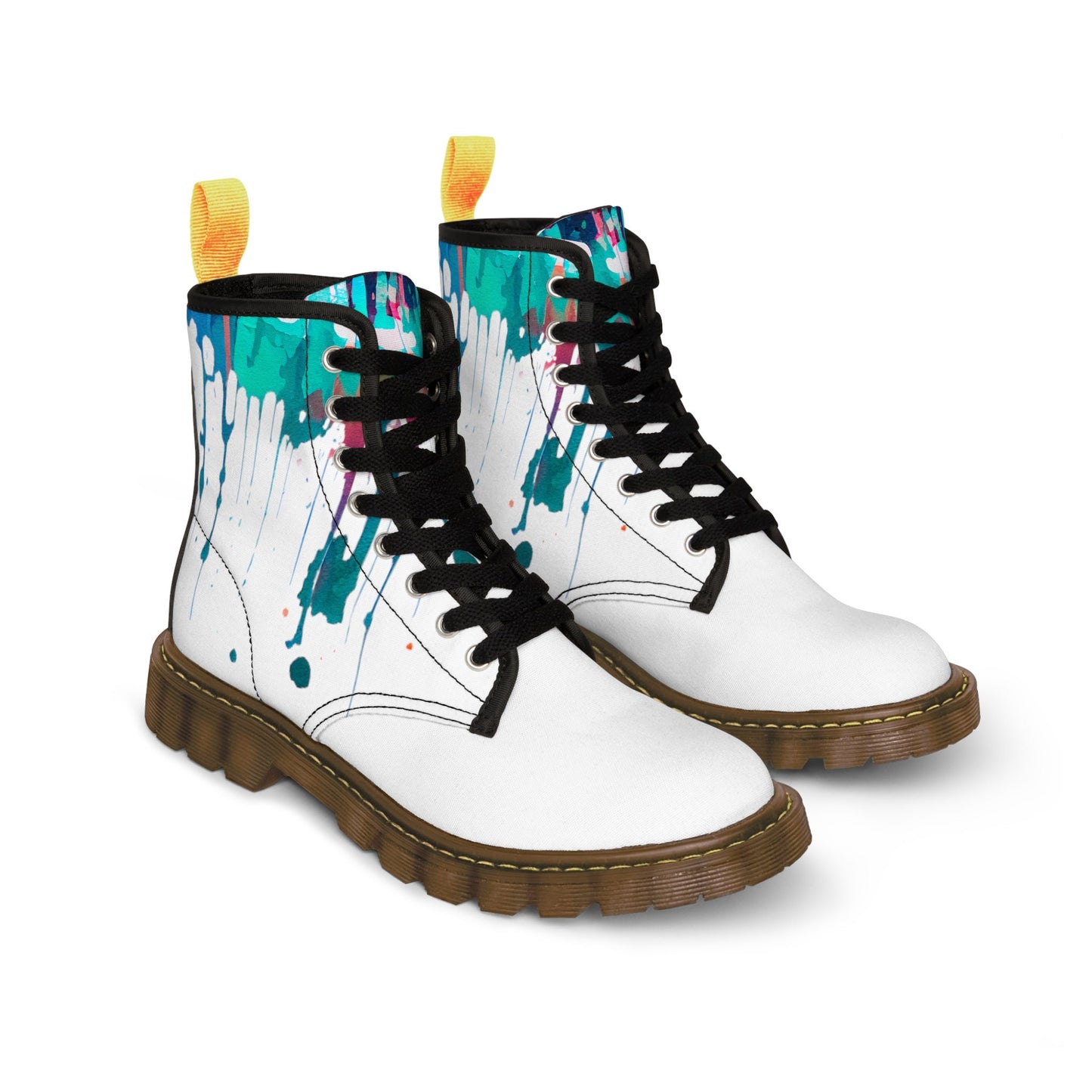 Paint Drip White Rainbow Canvas Boots