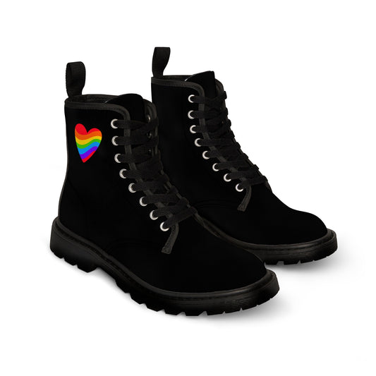 Pride Rainbow Heart Black Canvas Boots