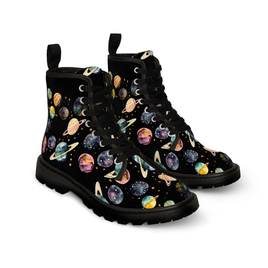 Planets Space Universe Black Canvas Boots