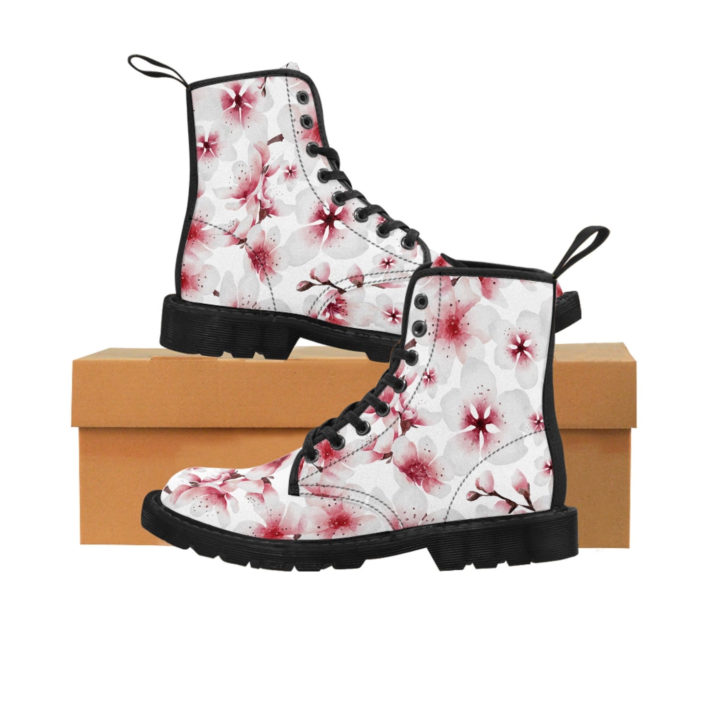 White Cherry Blossom Canvas Boots