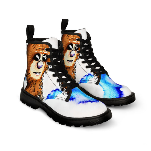 Furry Critter Unique Design White Canvas Boots