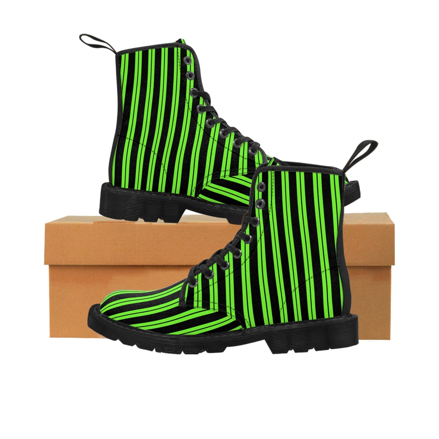 Black Green Stripe Canvas Boots