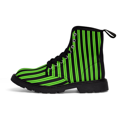 Black Green Stripe Canvas Boots