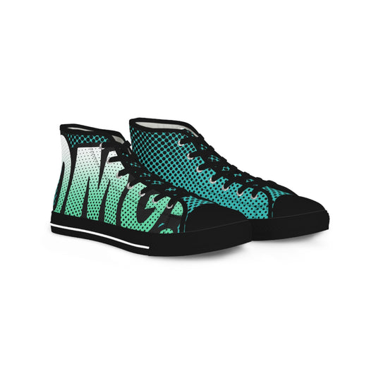 Mens Fit Pop Art Green Aqua Teal OMG Comic High Top Sneakers