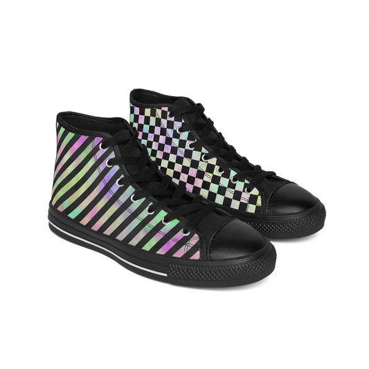 Checkerboard Stripes Rainbow Watercolor High Top Sneakers