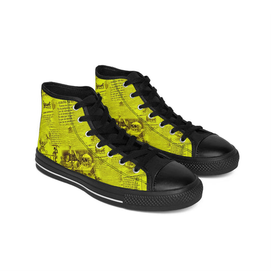 Yellow Gothic Newsprint Article Skulls High Top Sneakers