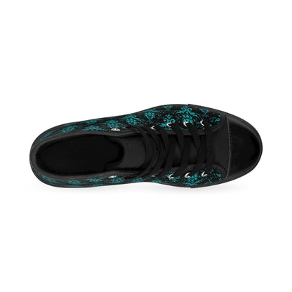 Black Teal Damask Vintage High Top Sneakers