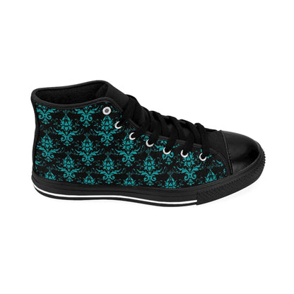 Black Teal Damask Vintage High Top Sneakers