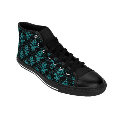 Black Teal Damask Vintage High Top Sneakers