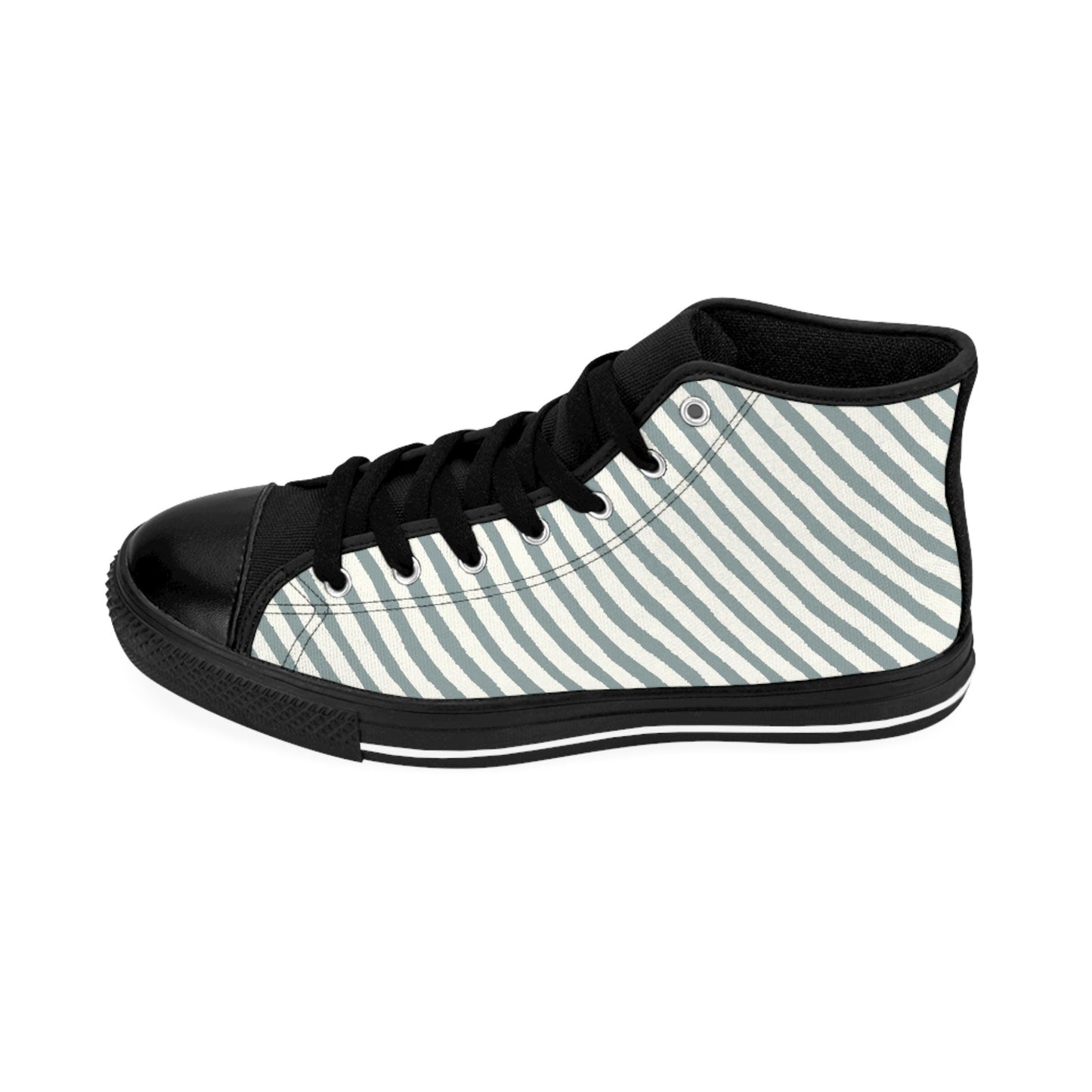 Mens Fit White Gray Stripe Black High Top Sneakers