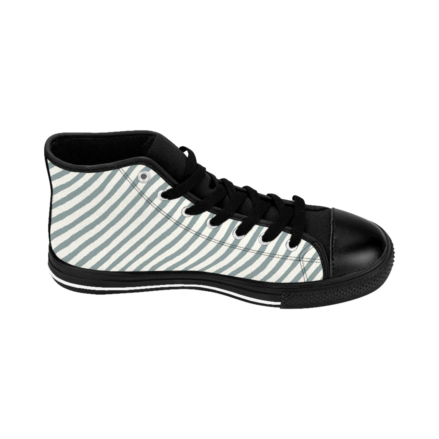 Mens Fit White Gray Stripe Black High Top Sneakers