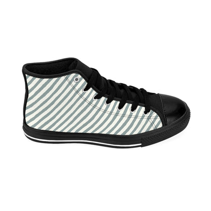 Mens Fit White Gray Stripe Black High Top Sneakers