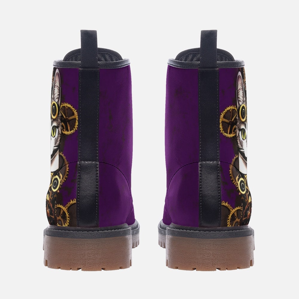 Steampunk Kitty Purple Casual Leather Lightweight Boots