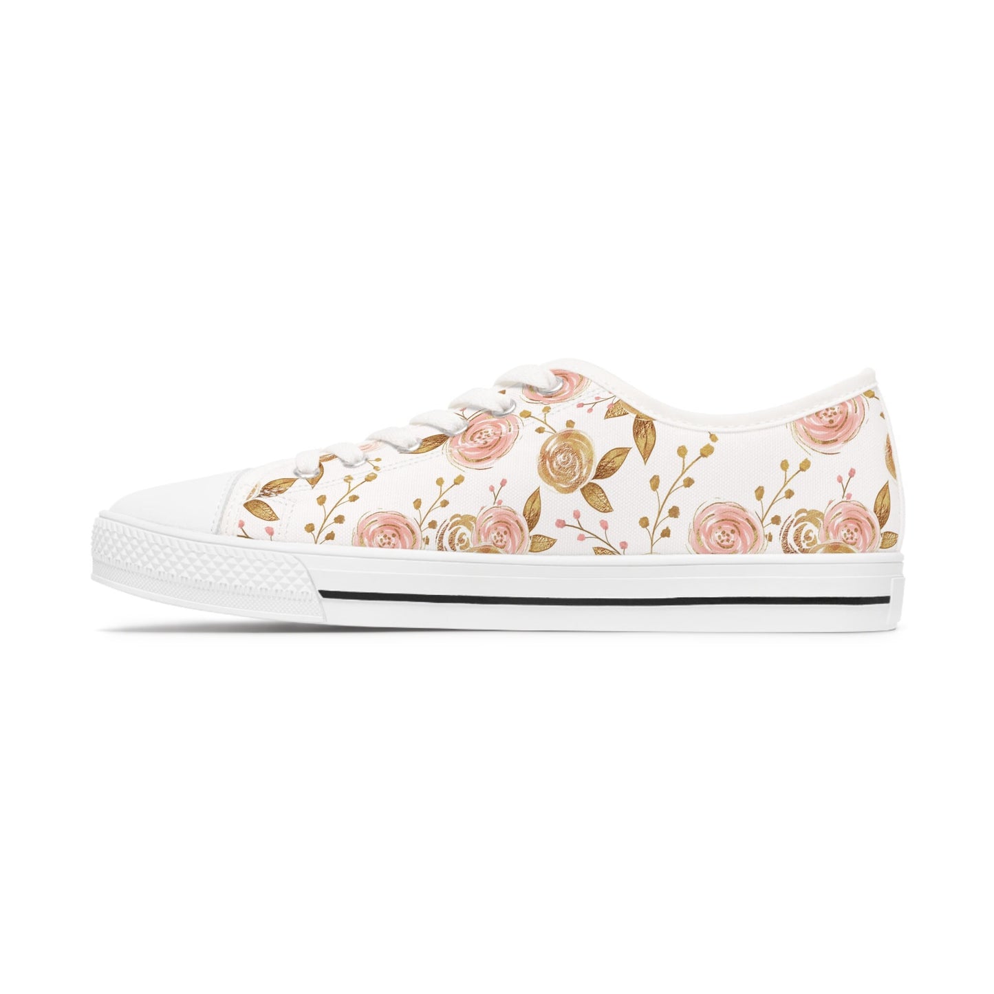 White Gold Rose Floral Low Top Sneakers