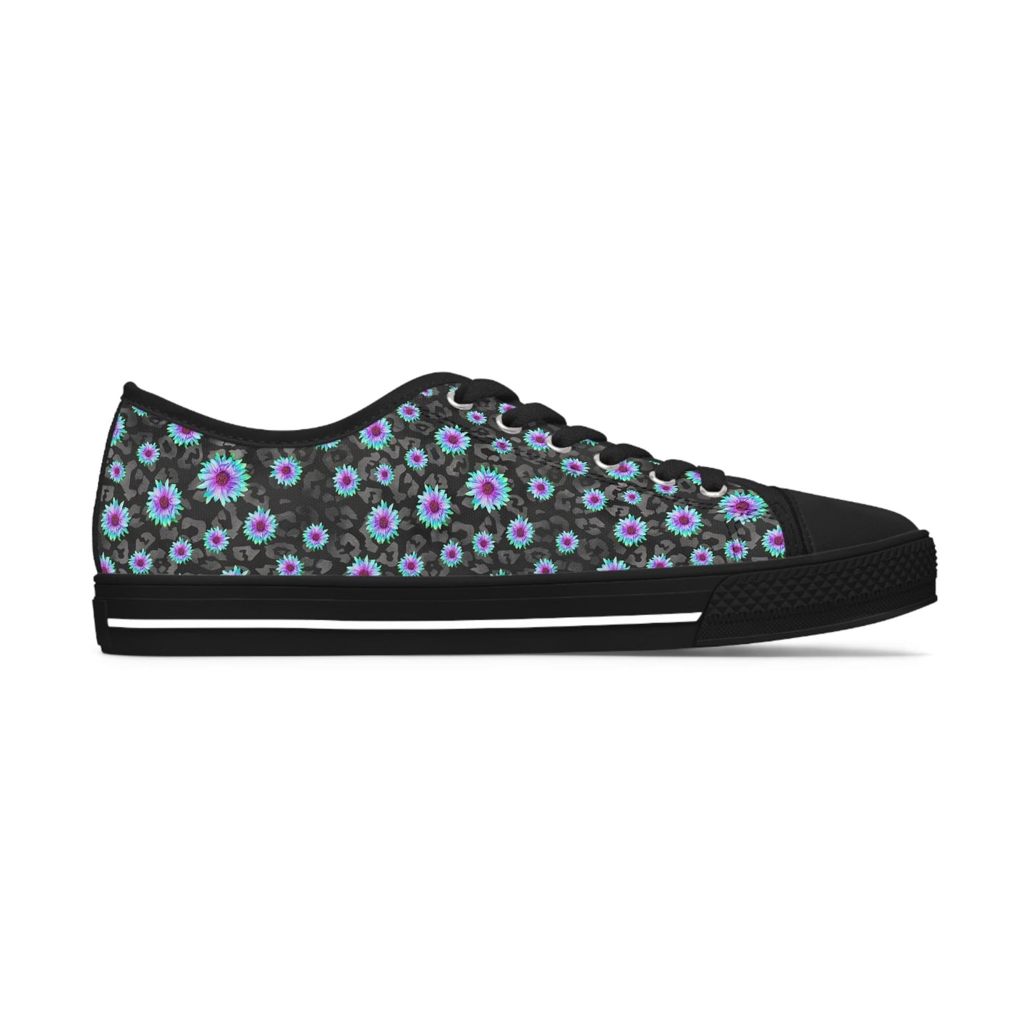 Blue Flower Leopard Cheetah Low Top Sneakers