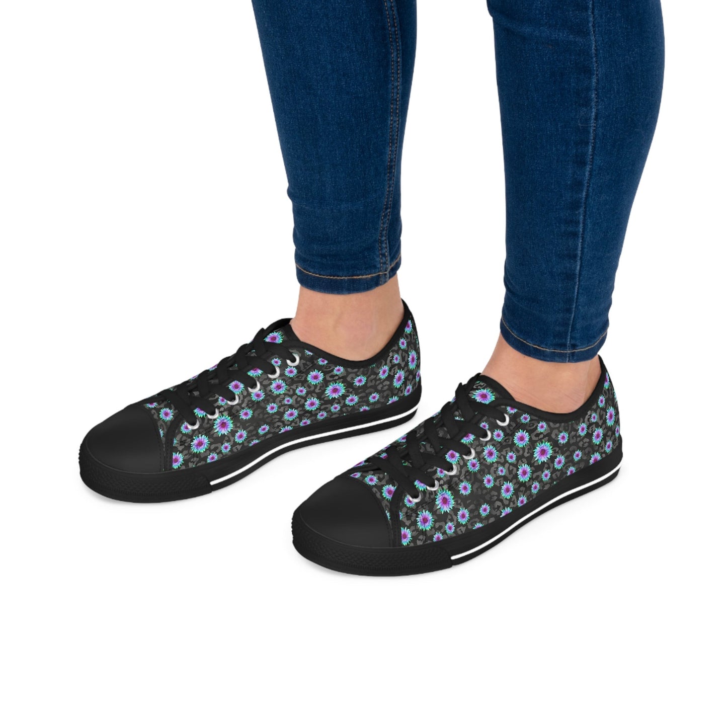 Blue Flower Leopard Cheetah Low Top Sneakers