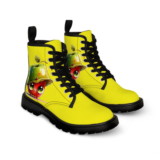 Mens Fit Whimsical Apple Character Canvas Boots