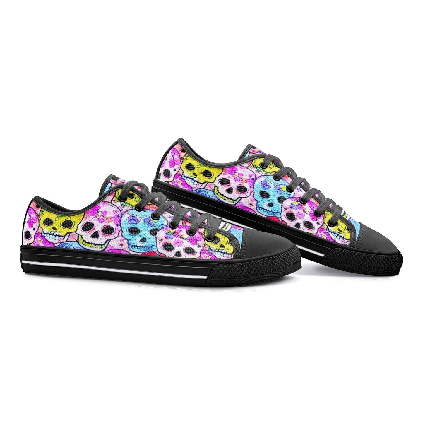 Skulls Party Pink Blue Yellow Low Top Canvas Shoes