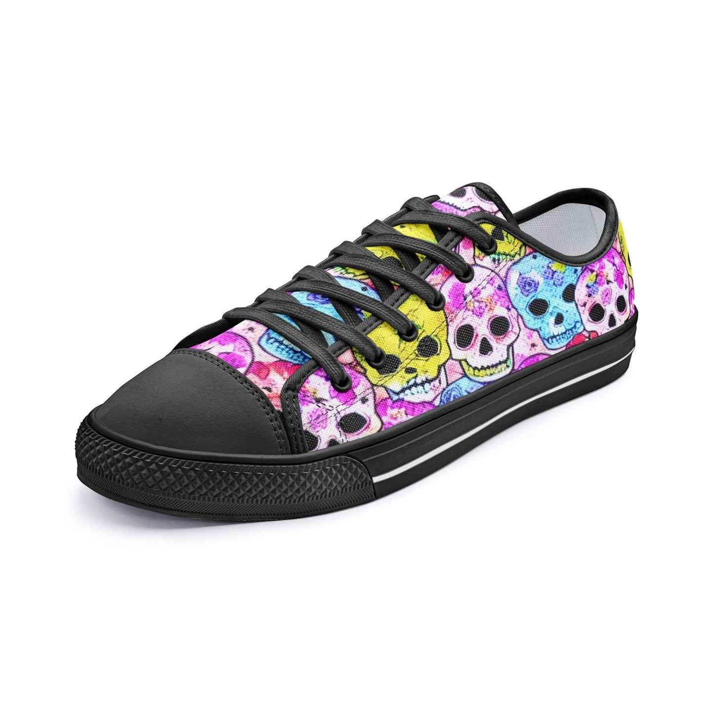 Skulls Party Pink Blue Yellow Low Top Canvas Shoes