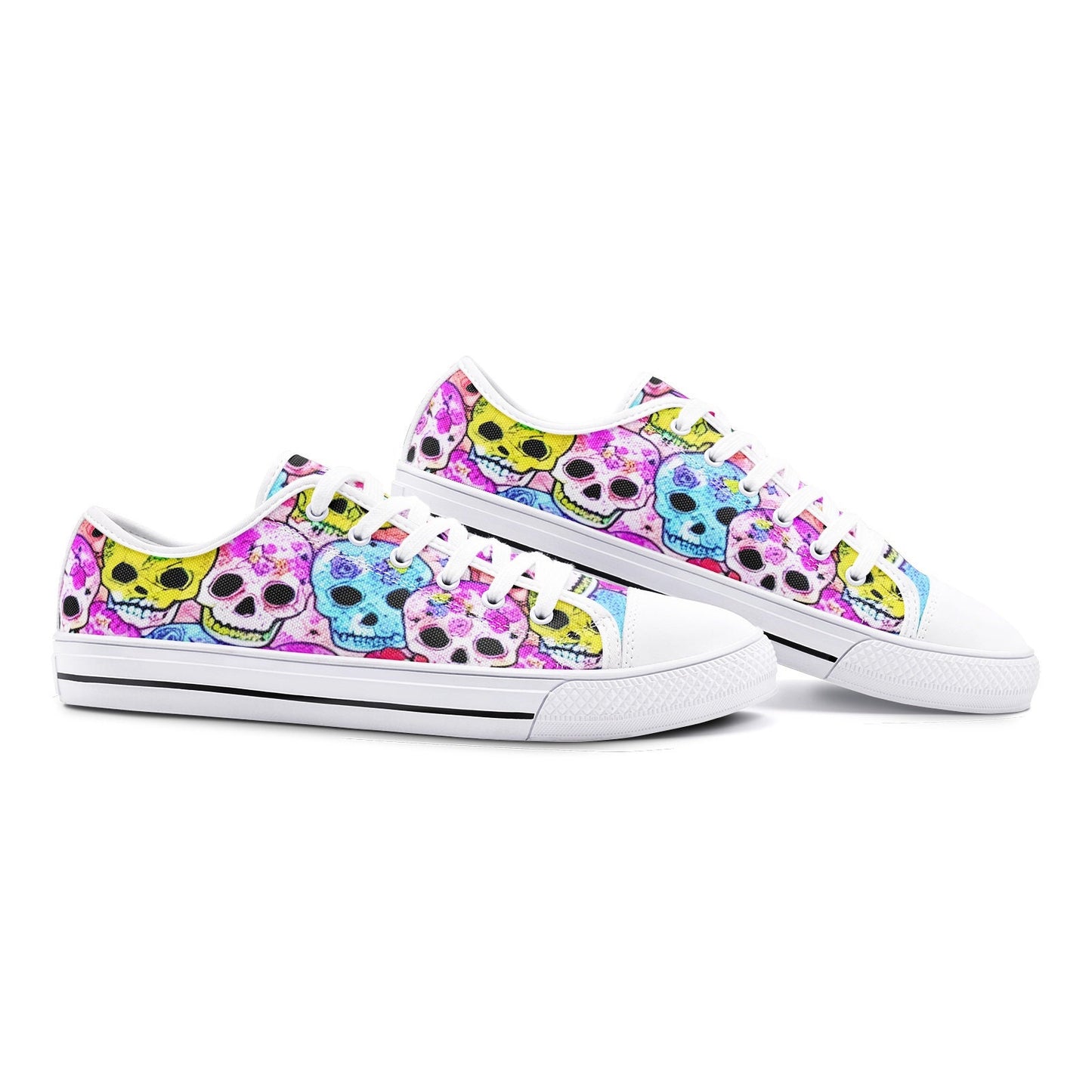 Skulls Party Pink Blue Yellow Low Top Canvas Shoes