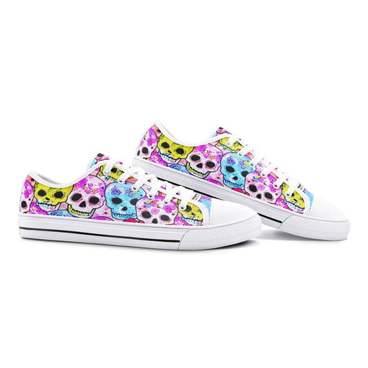 Skulls Party Pink Blue Yellow Low Top Canvas Shoes