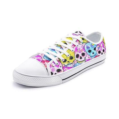 Skulls Party Pink Blue Yellow Low Top Canvas Shoes