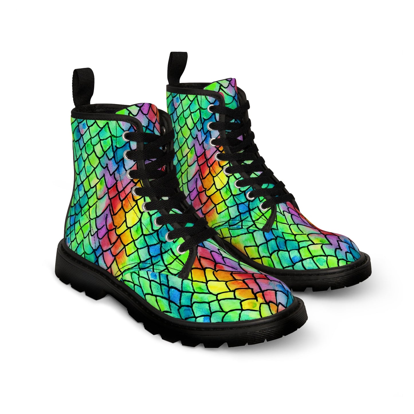 Rainbow Scales Mermaid Dragon Whimsical Canvas Boots