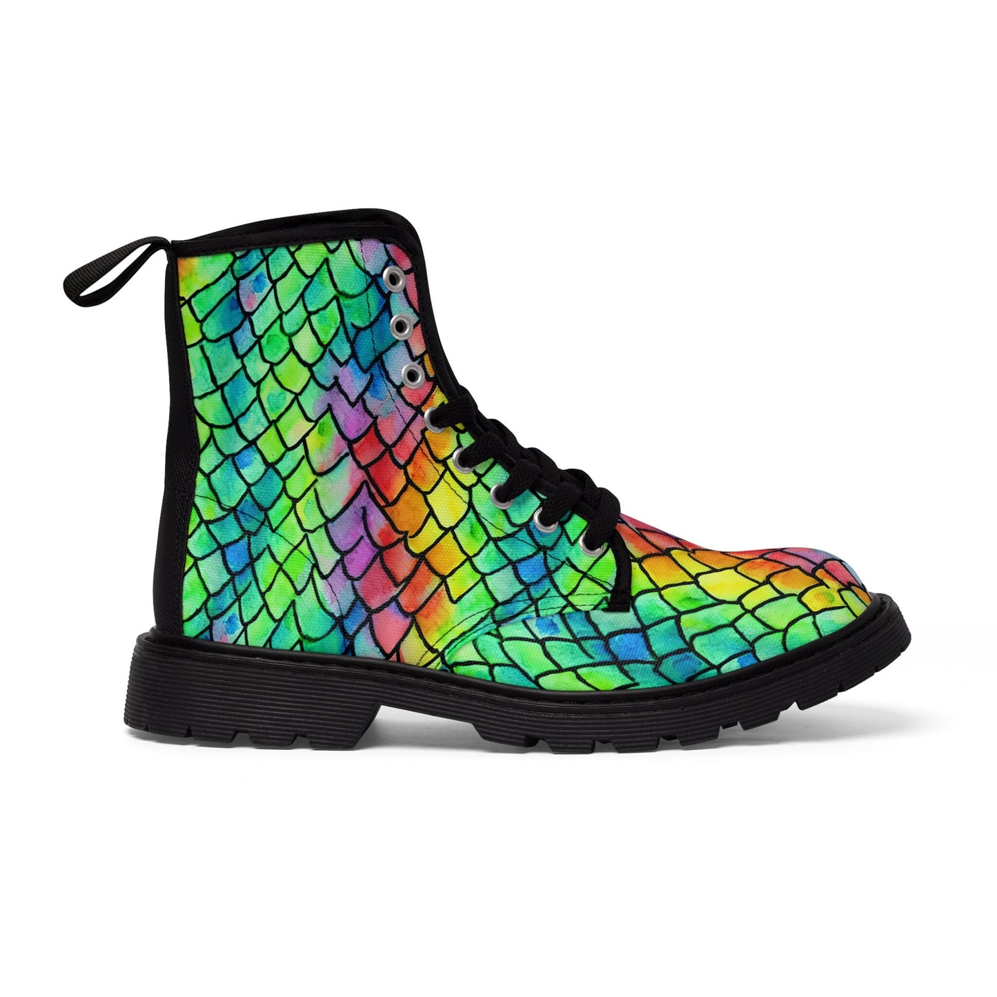 Rainbow Scales Mermaid Dragon Whimsical Canvas Boots