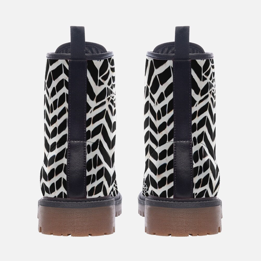 Black and White Spiderweb Casual Leather Lightweight Boots