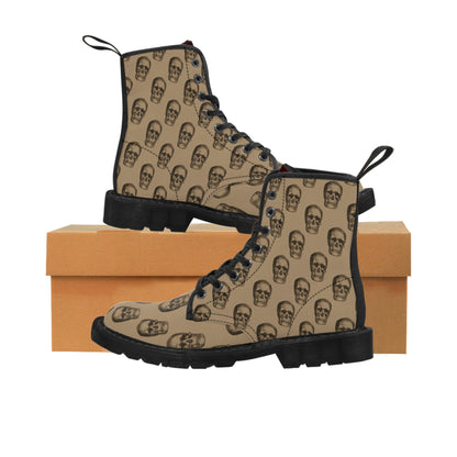 Tan Gothic Punk Skulls Canvas Boots