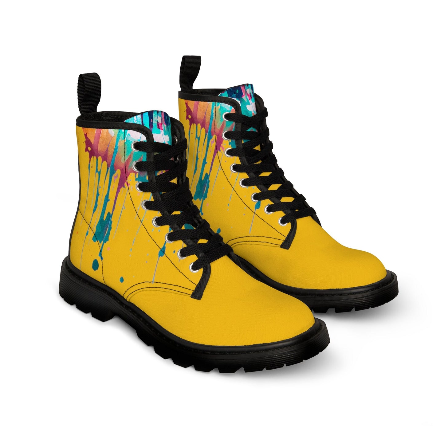 Paint Drip Yellow Canvas Boots