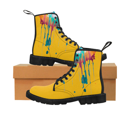 Paint Drip Yellow Canvas Boots