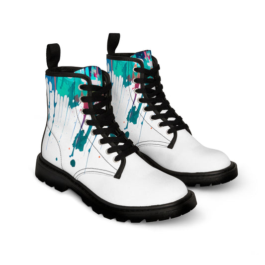 Paint Drip White Rainbow Canvas Boots