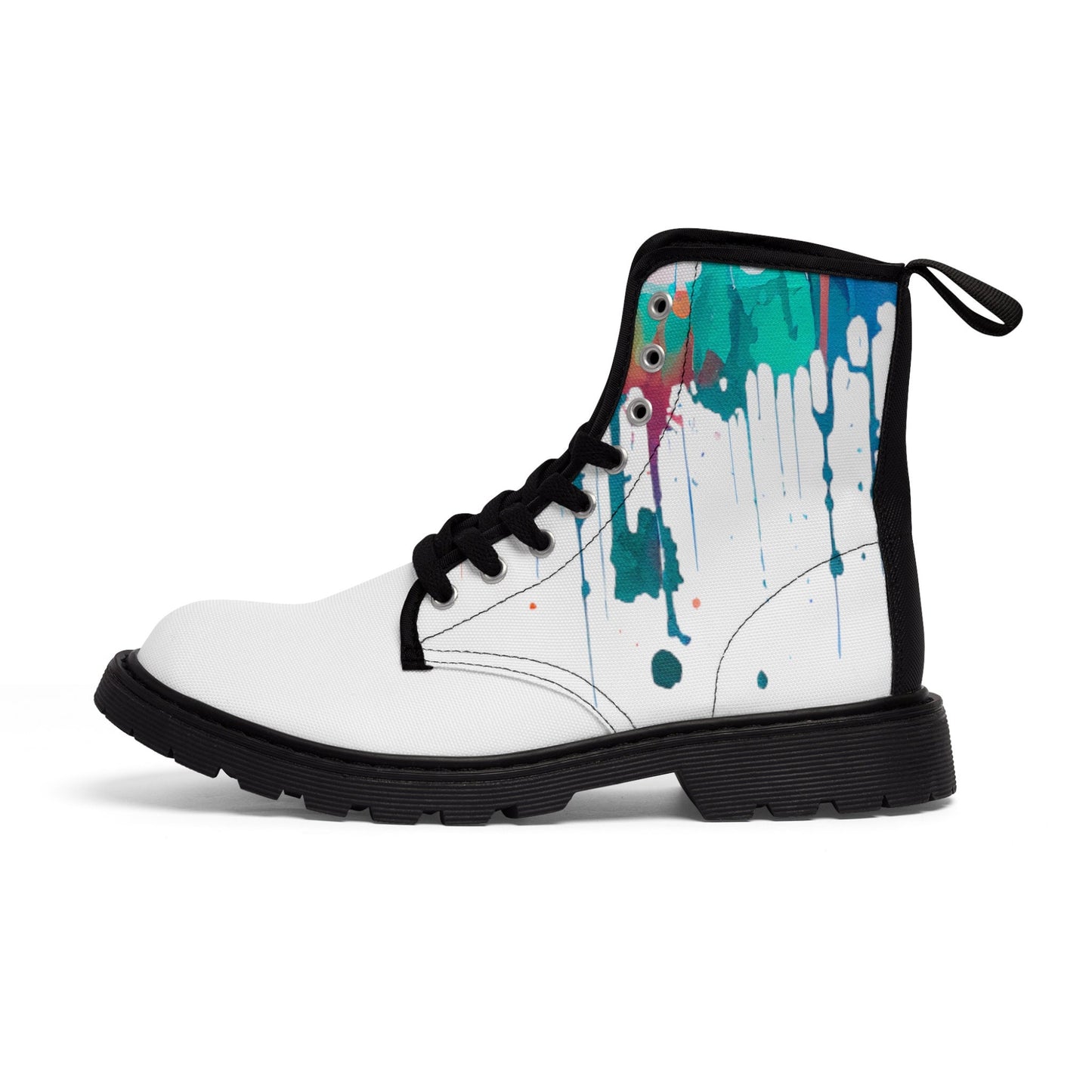 Paint Drip White Rainbow Canvas Boots